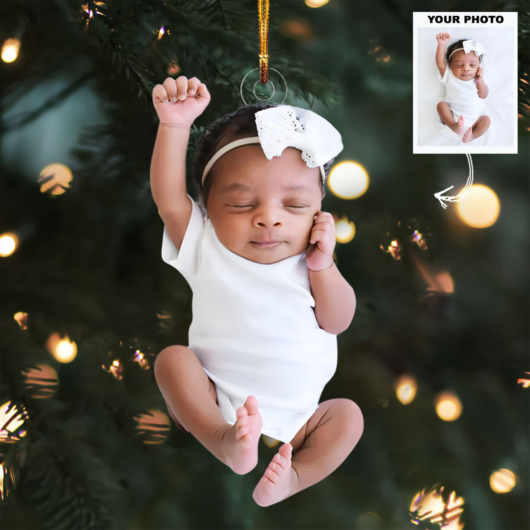 Welcome Little One - Personalized Photo Mica Ornament - Christmas Gift For Family Members