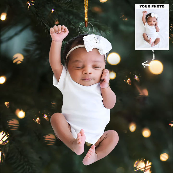 Welcome Little One - Personalized Photo Mica Ornament - Christmas Gift For Family Members