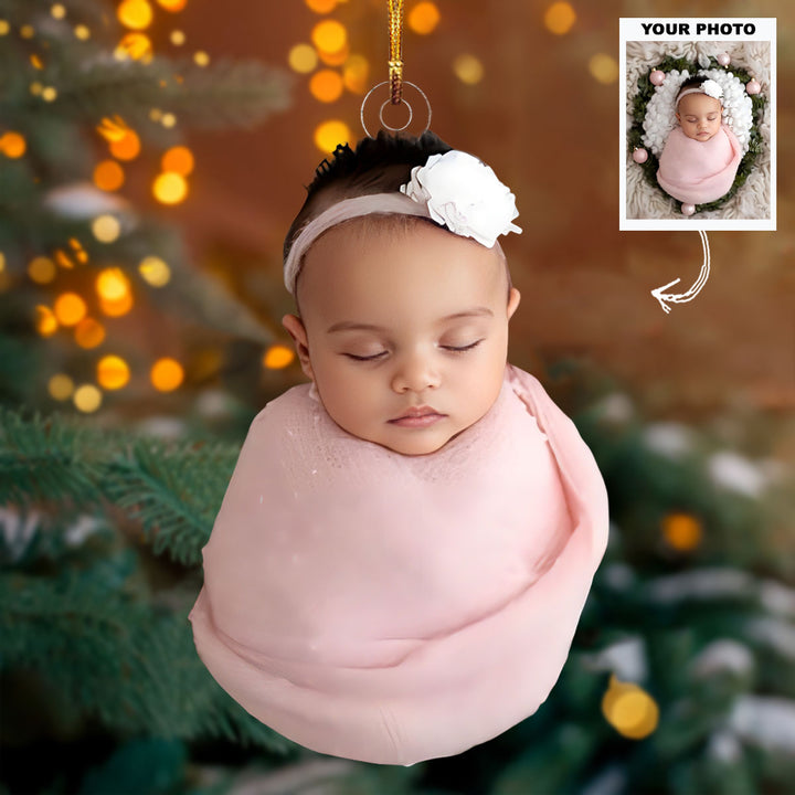 Welcome Little One - Personalized Photo Mica Ornament - Christmas Gift For Family Members