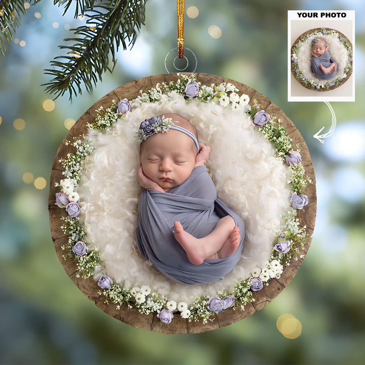 Welcome Little One - Personalized Photo Mica Ornament - Christmas Gift For Family Members