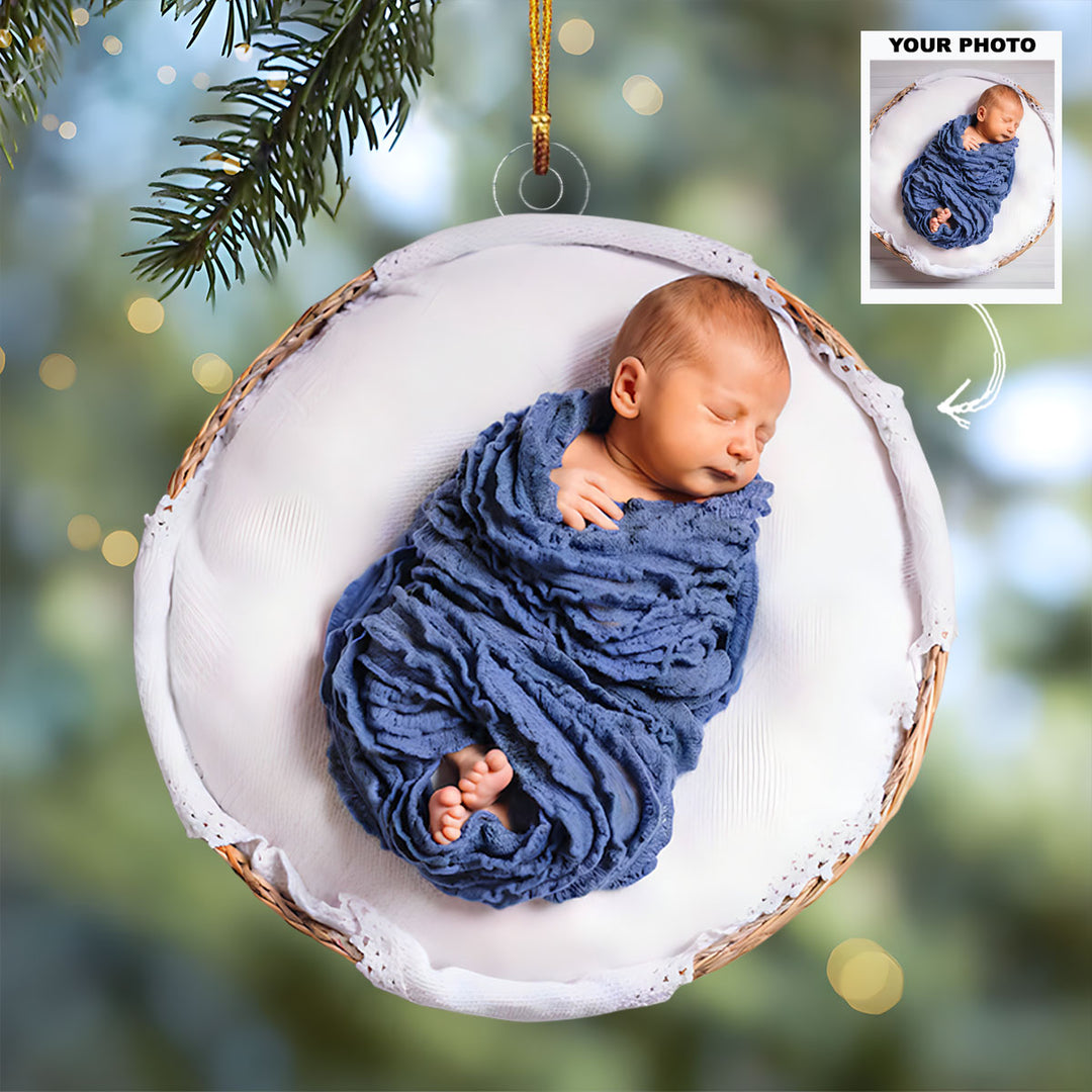 Welcome Little One - Personalized Photo Mica Ornament - Christmas Gift For Family Members