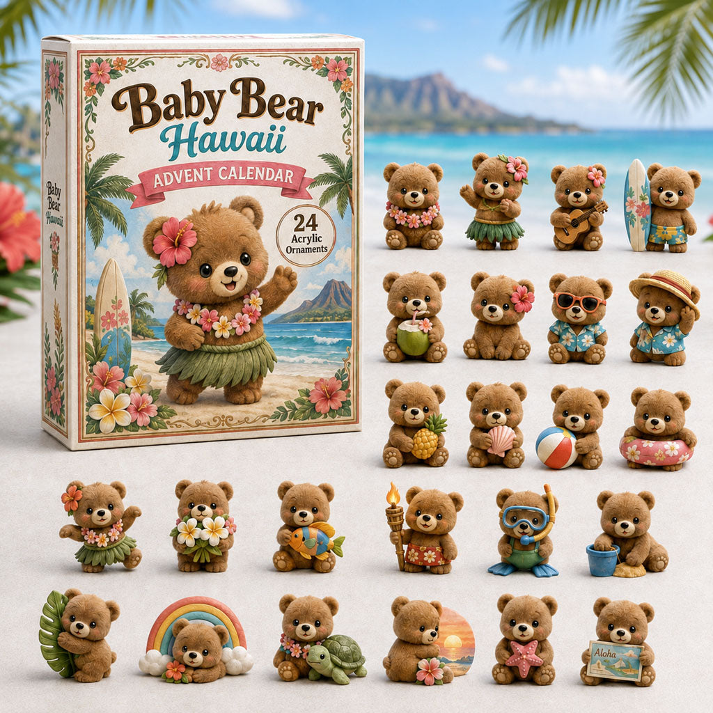 CHRISTMAS KICKOFF 40% OFF - Baby Bear Hawaii Advent Calendar 2026 - 24-Day Festive Countdown, Acrylic Charms Blind Box - Gift For Bear Lovers AC0HA081