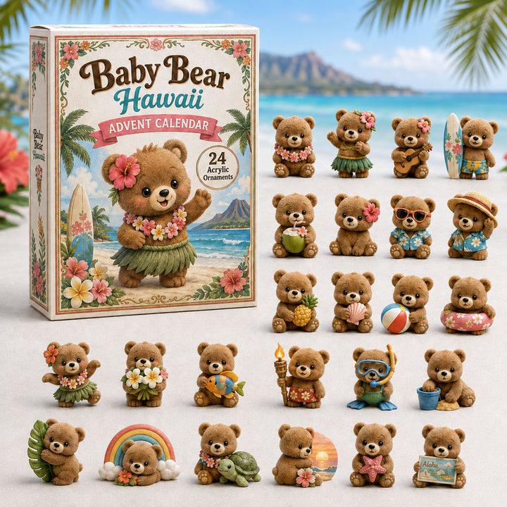 CHRISTMAS KICKOFF 40% OFF - Baby Bear Hawaii Advent Calendar 2026 - 24-Day Festive Countdown, Acrylic Charms Blind Box - Gift For Bear Lovers AC0HA081