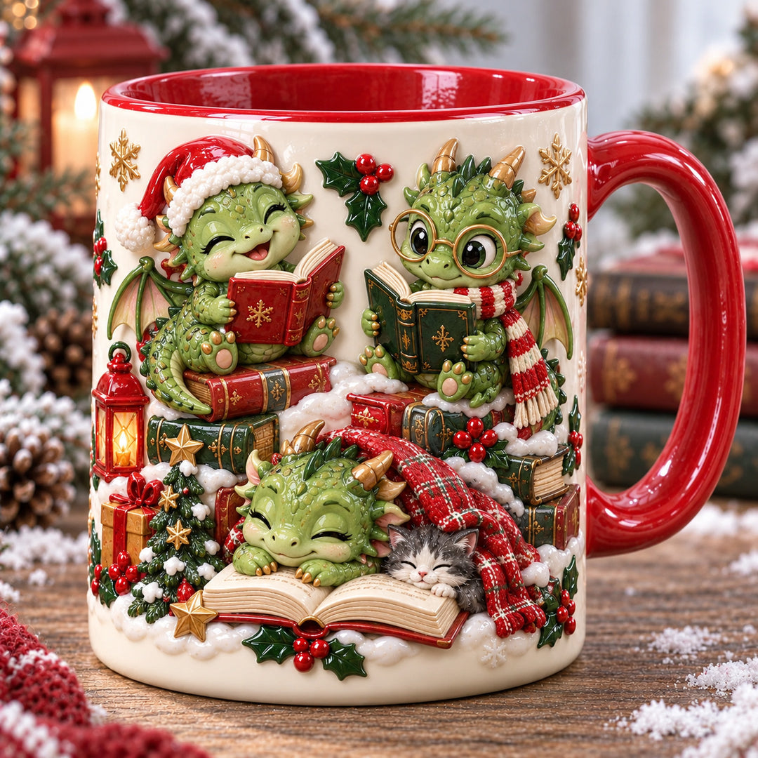 Baby Dragon Tales Christmas 3D Effect Printed Accent Mug NCU0HT198