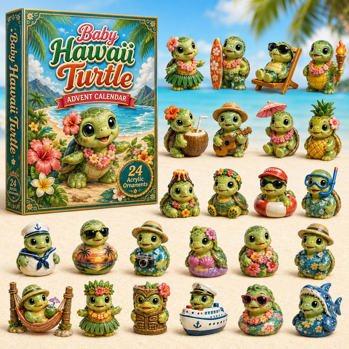 CHRISTMAS KICKOFF 40% OFF - Baby Hawaii Turtle Advent Calendar 2026 - 24-Day Festive Countdown, Acrylic Charms Blind Box - Gift For Turtle Lovers