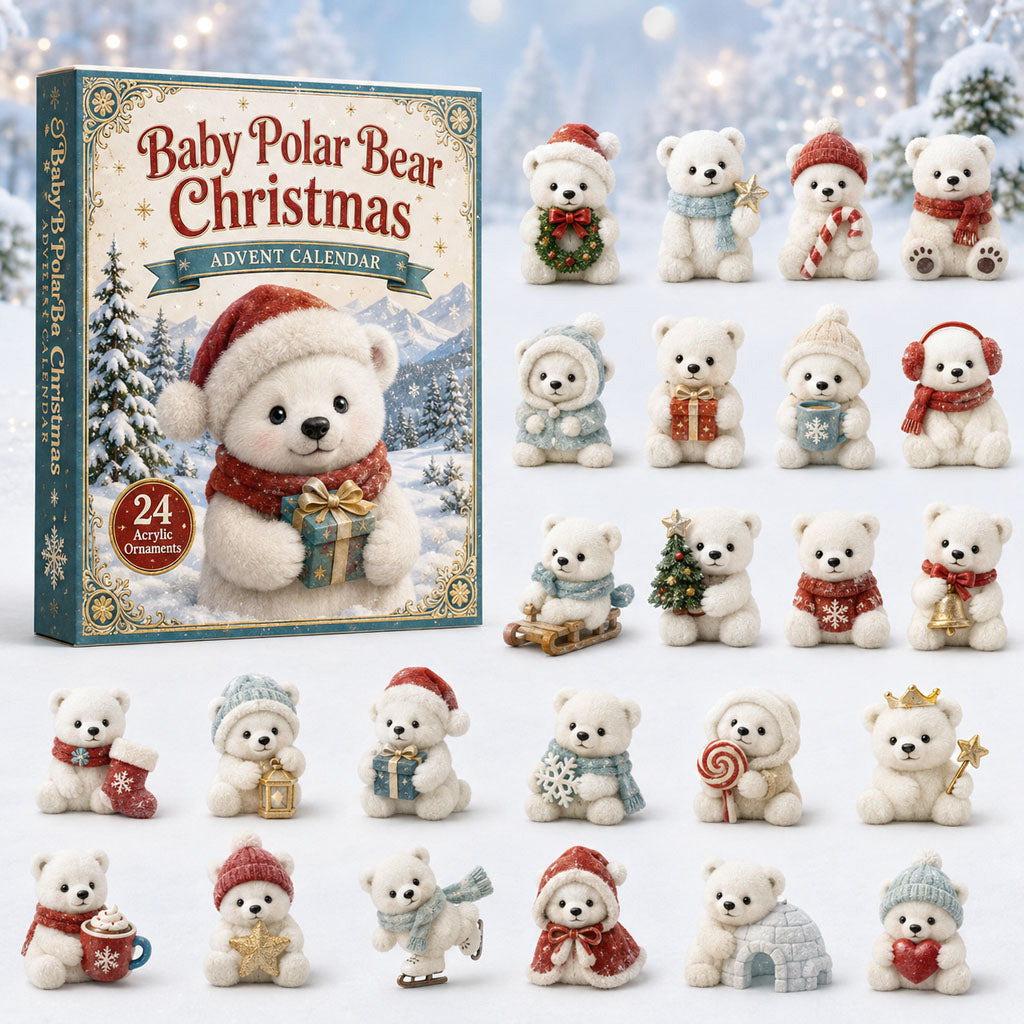 CHRISTMAS KICKOFF 40% OFF - Baby Polar Bear Christmas Advent Calendar 2026 - 24-Day Festive Countdown, Acrylic Charms Blind Box - Gift For Bear Lovers AC0HA082