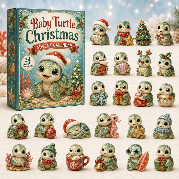 CHRISTMAS KICKOFF 40% OFF - Baby Turtle Chrismast Advent Calendar 2026 - 24-Day Festive Countdown, Acrylic Charms Blind Box - Gift For Turtle Lovers