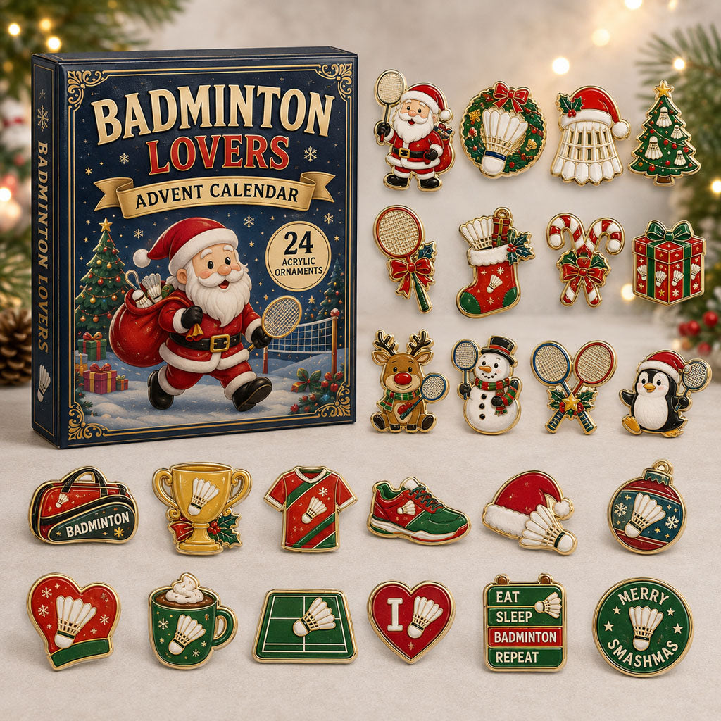 CHRISTMAS KICKOFF 40% OFF - Badminton Santa Advent Calendar 2026 - 24-Day Festive Countdown, Acrylic Charms Blind Box - Gift For Badminton Lovers AC0TM048