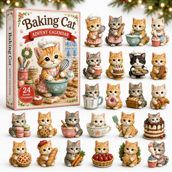 CHRISTMAS KICKOFF 40% OFF - Baking Cat Advent Calendar 2026 - 24-Day Festive Countdown, Acrylic Charms Blind Box - Gift For Cat Lovers
