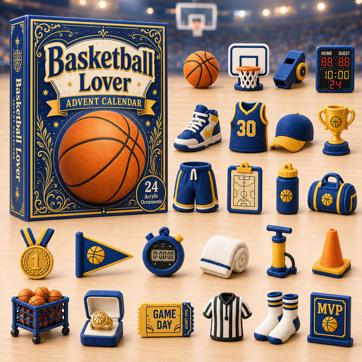 CHRISTMAS KICKOFF 40% OFF - Basketball Blue Theme Advent Calendar 2026 - 24-Day Festive Countdown, Acrylic Charms Blind Box - Gift For Basketball Lovers