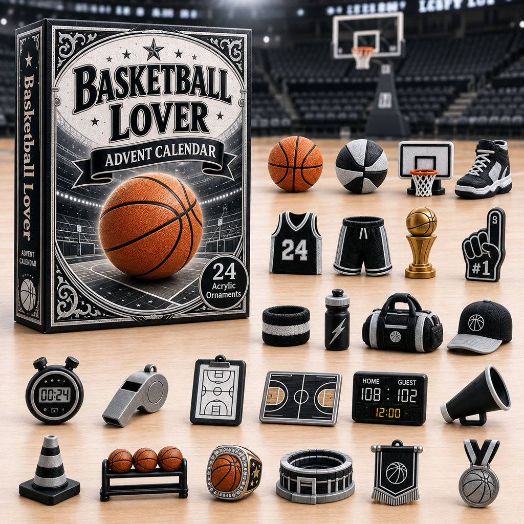 CHRISTMAS KICKOFF 40% OFF - Basketball Dark Theme Advent Calendar 2026 - 24-Day Festive Countdown, Acrylic Charms Blind Box - Gift For Basketball Lovers