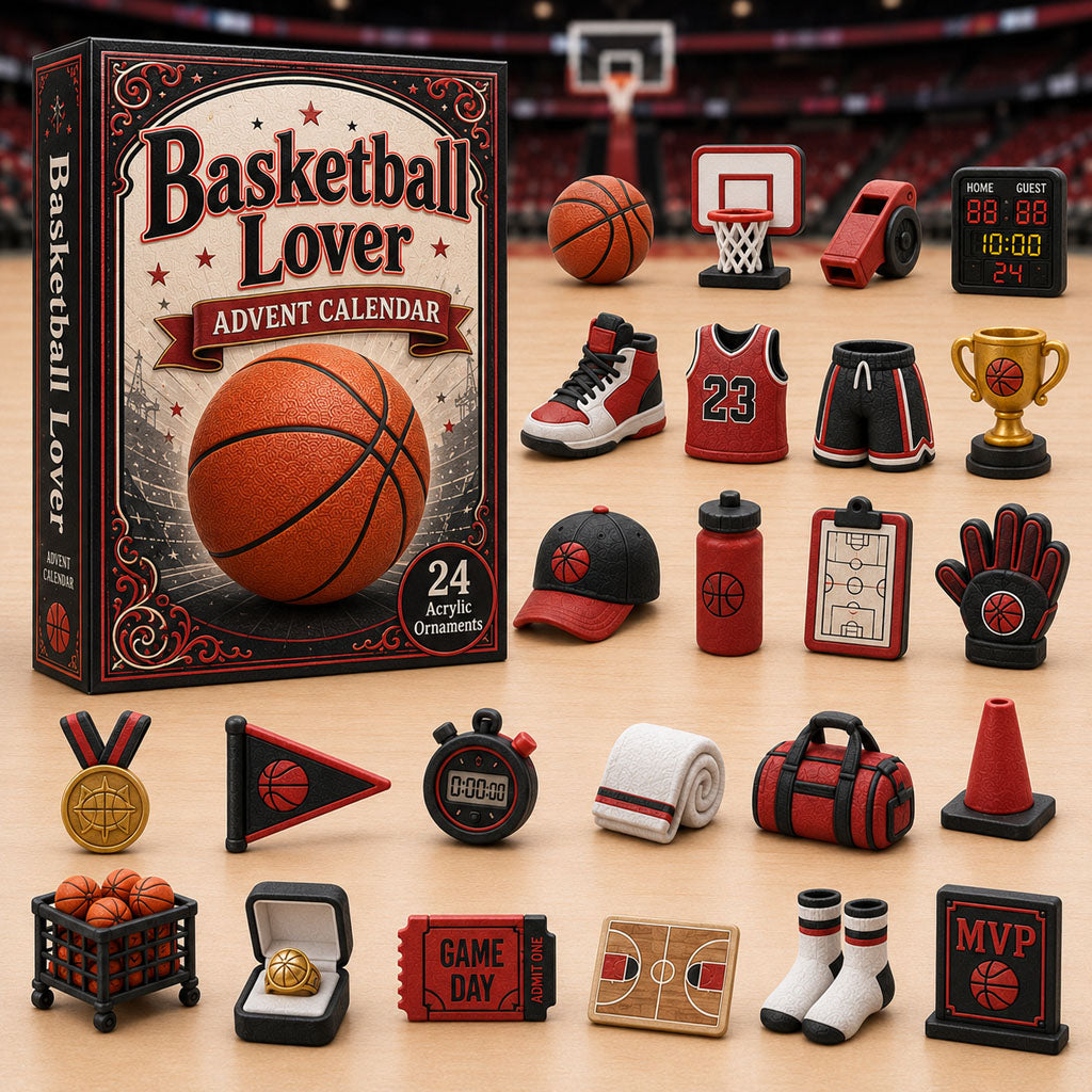CHRISTMAS KICKOFF 40% OFF - Basketball Red Theme Advent Calendar 2026 - 24-Day Festive Countdown, Acrylic Charms Blind Box - Gift For Basketball Lovers