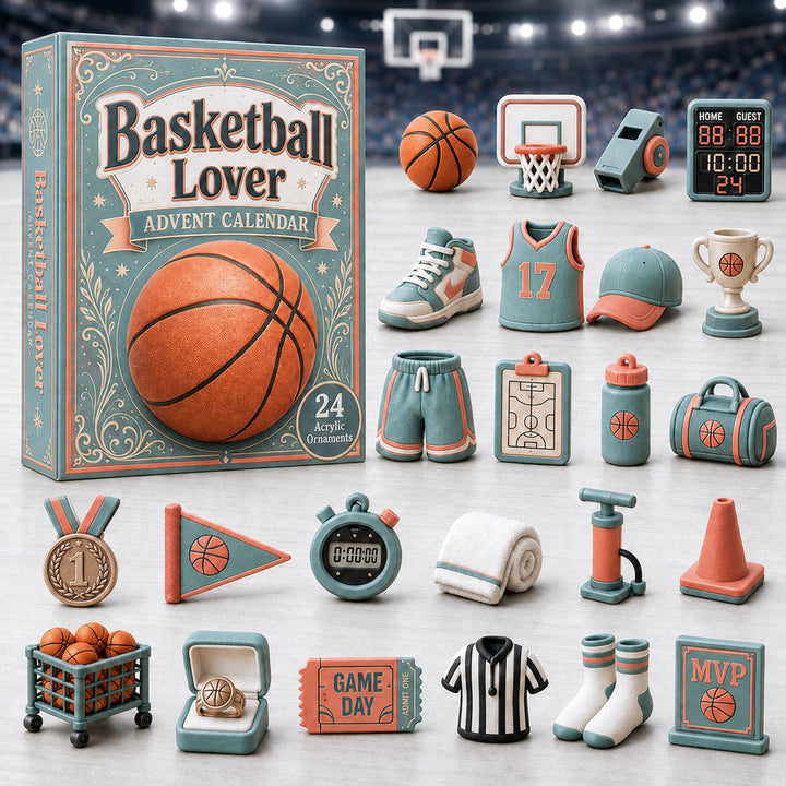 CHRISTMAS KICKOFF 40% OFF - Basketball Turquoise Theme Advent Calendar 2026 - 24-Day Festive Countdown, Acrylic Charms Blind Box - Gift For Basketball Lovers