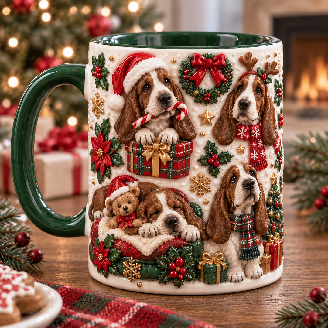 Basset Hound Christmas 3D Effect Printed Accent Mug NCU0TH068