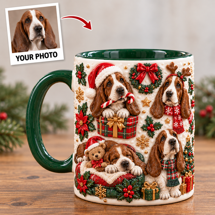 Basset Hound Christmas Personalized 3D Effect Printed Accent Mug UPL0TH007