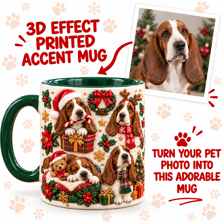 Basset Hound Christmas Personalized 3D Effect Printed Accent Mug UPL0TH007