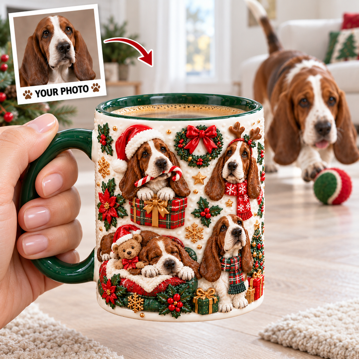 Basset Hound Christmas Personalized 3D Effect Printed Accent Mug UPL0TH007