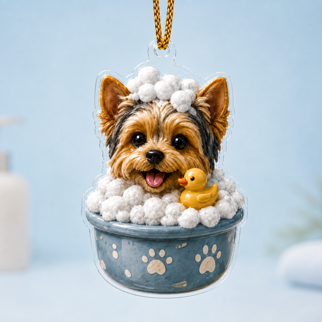 Bath Yorkshire Terrier Adorable Mica Ornament NCU0NT009