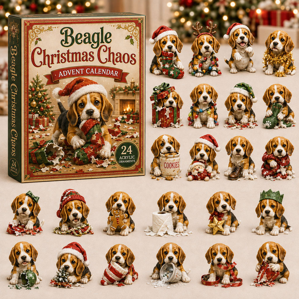 CHRISTMAS KICKOFF 40% OFF - Beagle Christmas Chaos Advent Calendar 2026 - 24-Day Festive Countdown, Acrylic Charms Blind Box - Gift For Beagle Lovers AC0NT066