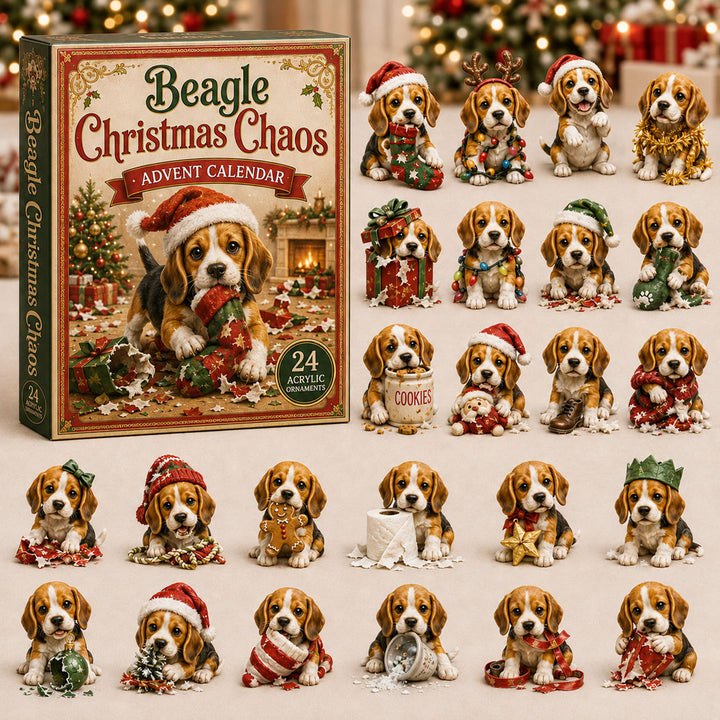 CHRISTMAS KICKOFF 40% OFF - Beagle Christmas Chaos Advent Calendar 2026 - 24-Day Festive Countdown, Acrylic Charms Blind Box - Gift For Beagle Lovers AC0NT066