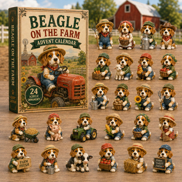 CHRISTMAS KICKOFF 40% OFF - Beagle On The Farm Advent Calendar 2026 - 24-Day Festive Countdown, Acrylic Charms Blind Box - Gift For Beagle Lovers AC0NT126