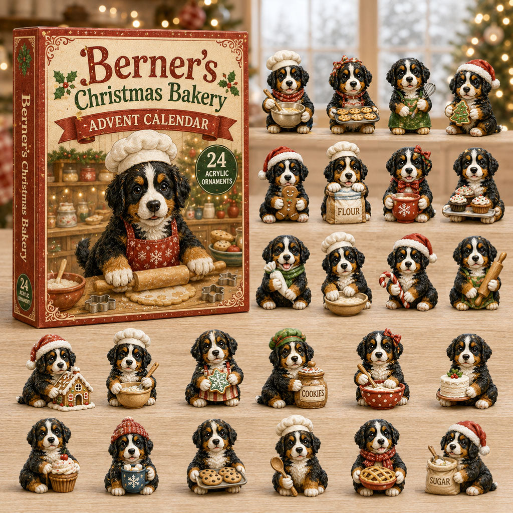 CHRISMAST KICKOFF 40% OFF - Berner's Christmas Bakery Advent Calendar 2026 - 24-Day Festive Countdown, Acrylic Charms Blind Box - Gift For Bernese Mountain Dog Lovers AC0NT164