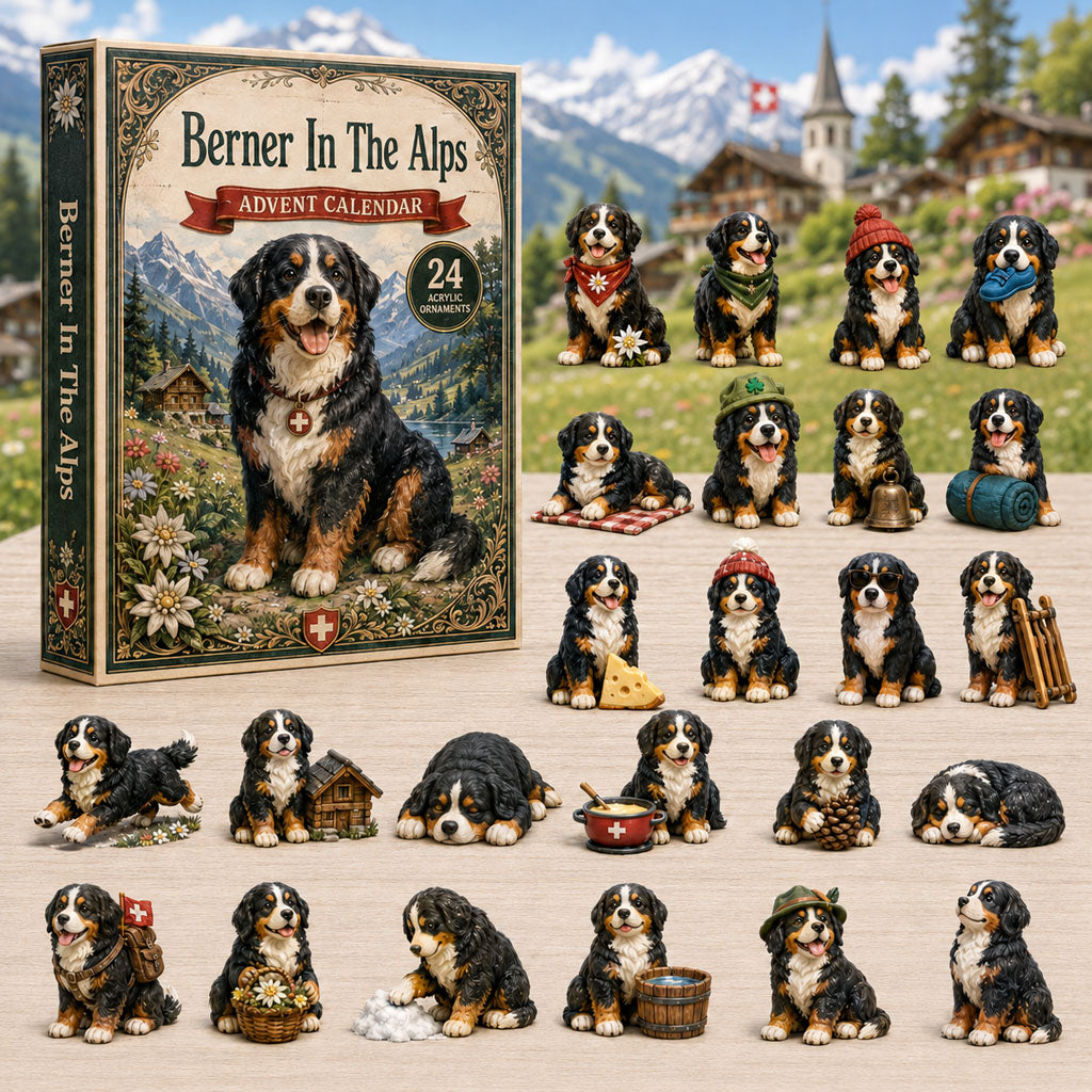 CHRISTMAS KICKOFF 40% OFF - Berner In The Alps Advent Calendar 2026 - 24-Day Festive Countdown, Acrylic Charms Blind Box - Gift For Bernese Mountain Dog Lovers AC0NT141