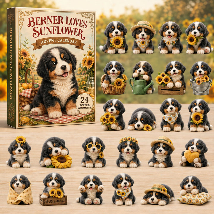 CHRISTMAS KICKOFF 40% OFF - Berner Loves Sunflower Advent Calendar 2026 - 24-Day Festive Countdown, Acrylic Charms Blind Box - Gift For Bernese Lovers AC0TM179