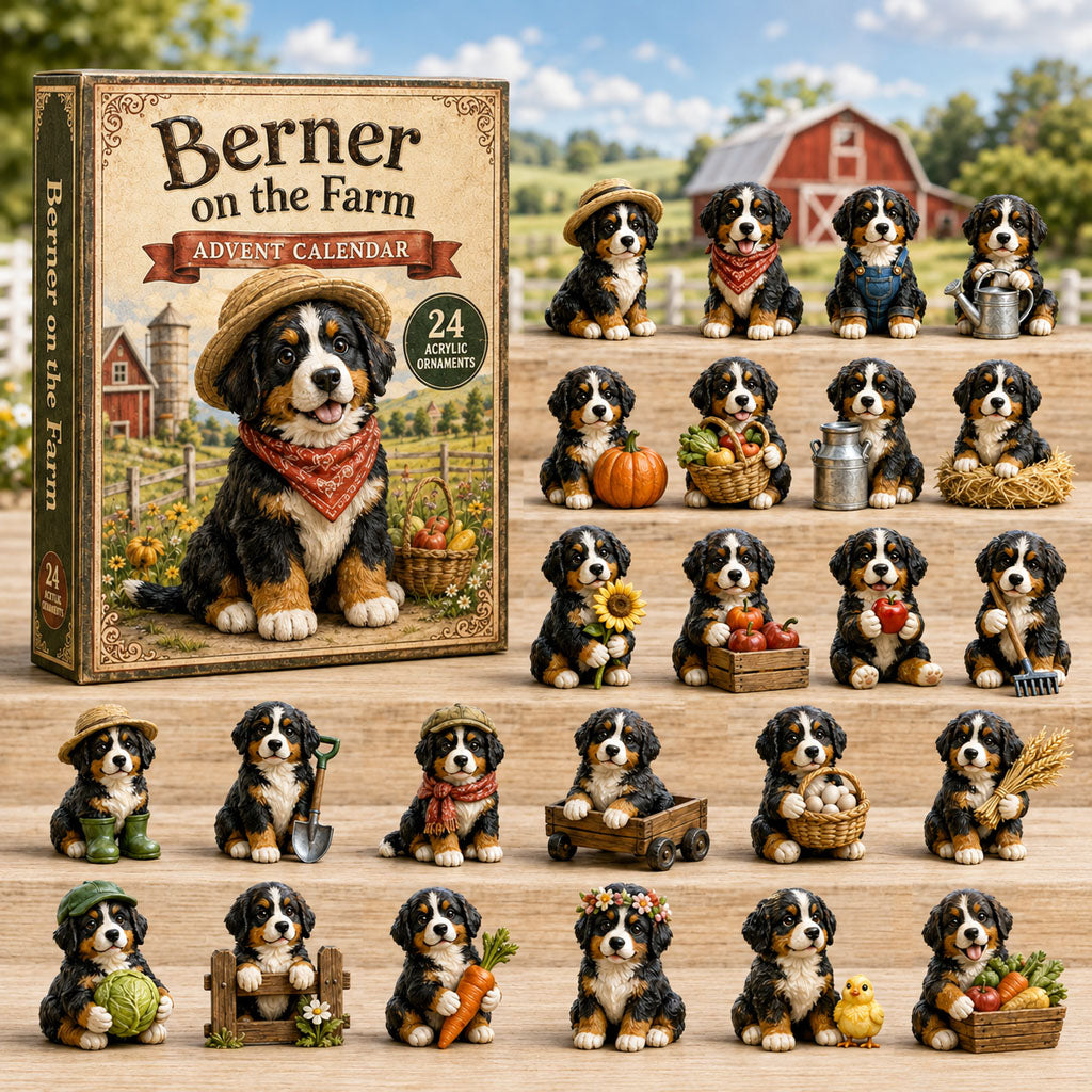 CHRISMAST KICKOFF 40% OFF - Berner On The Farm Advent Calendar 2026 - 24-Day Festive Countdown, Acrylic Charms Blind Box - Gift For Bernese Mountain Dog Lovers AC0NT162
