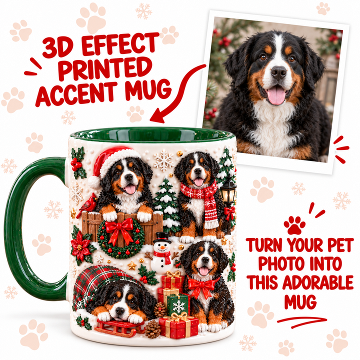 Bernese Mountain Christmas Personalized 3D Effect Printed Accent Mug UPL0TH009