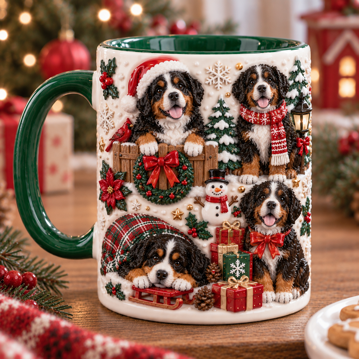 Bernese Mountain Dog Christmas 3D Effect Printed Accent Mug NCU0TH069