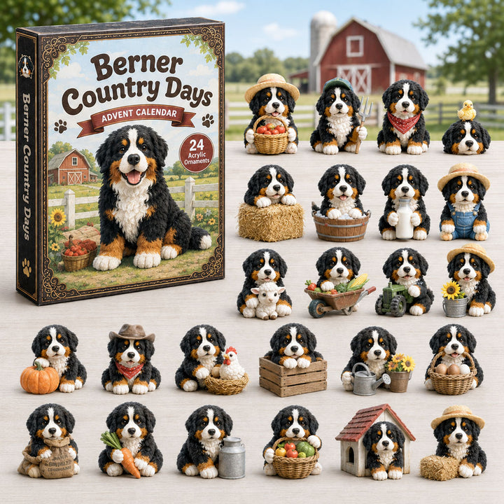 CHRISTMAS KICKOFF 40% OFF - Bernese Farm Life Advent Calendar 2026 - 24-Day Festive Countdown, Acrylic Charms Blind Box - Gift For Bernese Mountain Dog Lovers AC0HA133