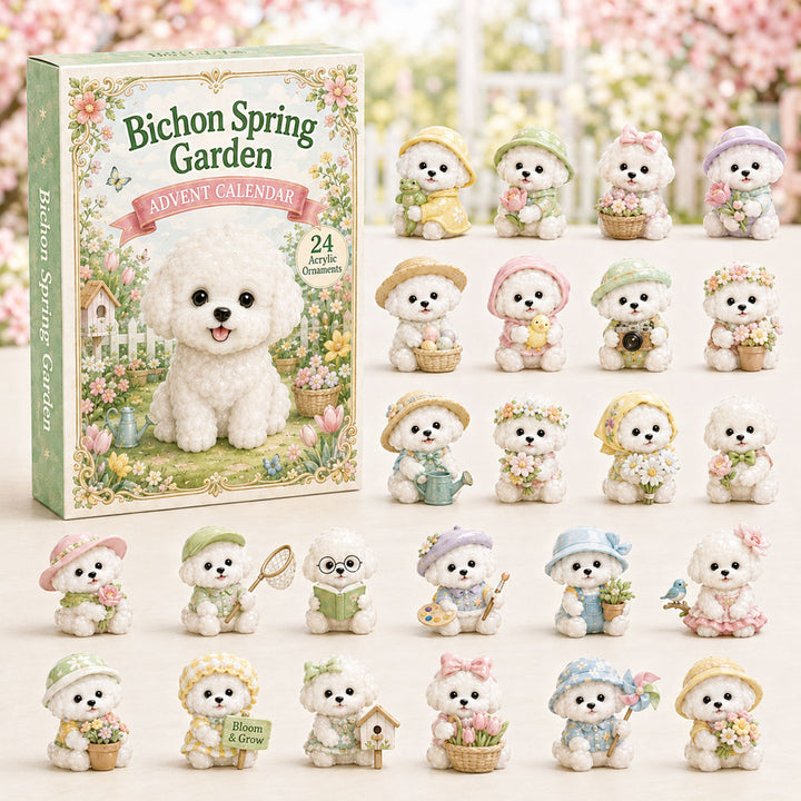 CHRISMAST KICKOFF 40% OFF - Bichon Spring Garden Advent Calendar 2026 - 24-Day Festive Countdown, Acrylic Charms Blind Box - Gift For Bichon Frise Lovers AC0HA109