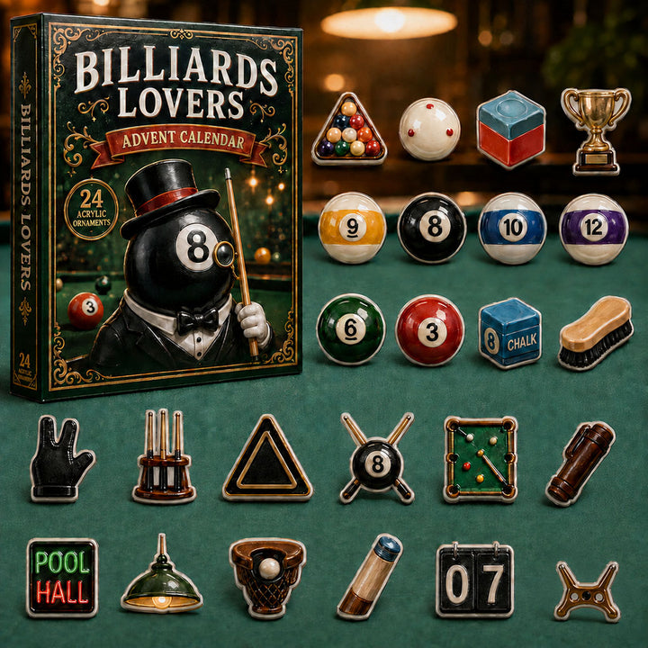 CHRISTMAS KICKOFF 40% OFF - Billiards Player Advent Calendar 2026 - 24-Day Festive Countdown, Acrylic Charms Blind Box - Gift For Billiards Lovers AC0TM072