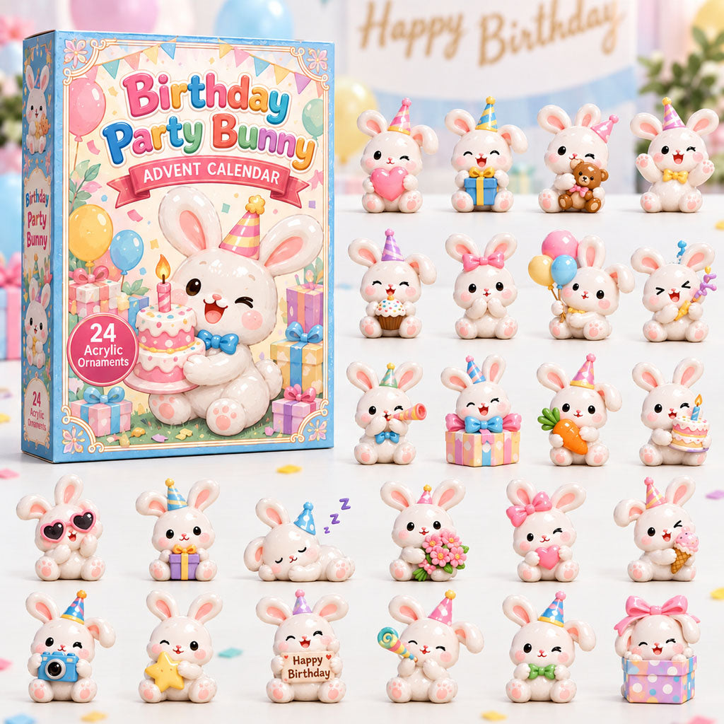CHRISTMAS KICKOFF 40% OFF - Birthday Party Bunny Advent Calendar 2026 - 24-Day Festive Countdown, Acrylic Charms Blind Box - Gift For Bunny Lovers AC0HA242