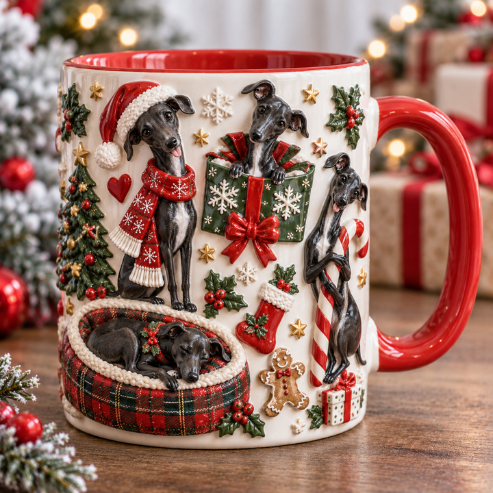 Black Italian Greyhound Silly Moment Christmas 3D Effect Printed Accent Mug NCU0HA100