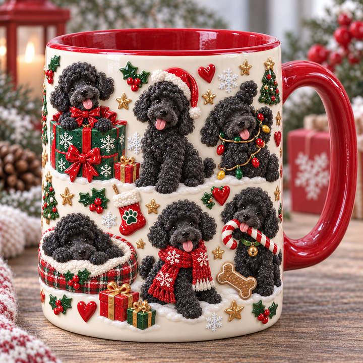 Black Poodle Silly Moment Christmas 3D Effect Printed Accent Mug NCU0HA101