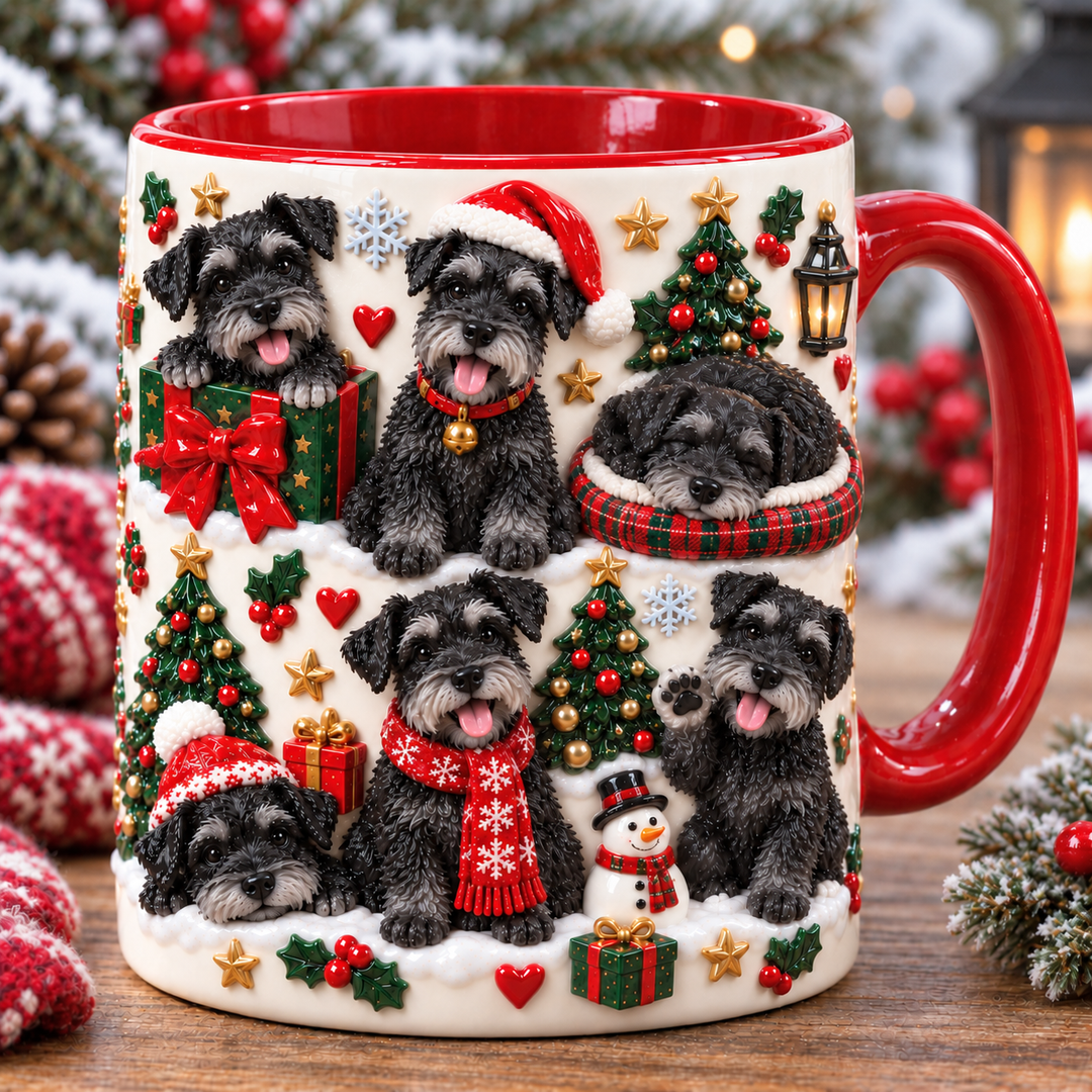 Black Schnauzer Christmas 3D Effect Printed Accent Mug NCU0NT121