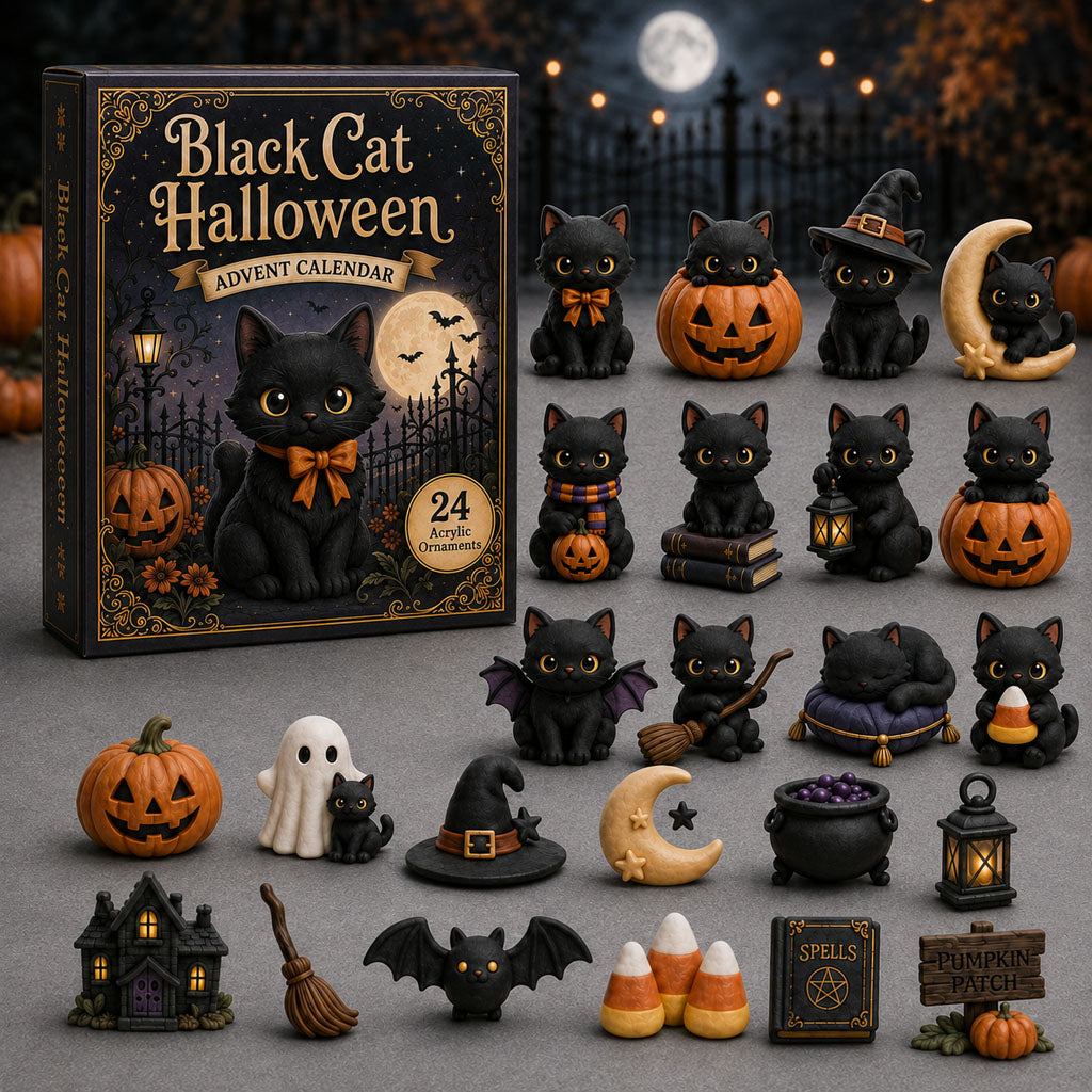 HALLOWEEN KICKOFF 40% OFF - Black Cat Halloween Advent Calendar 2026 - 24-Day Festive Countdown, Acrylic Charms Blind Box - Gift For Halloween Lovers AC0HA011