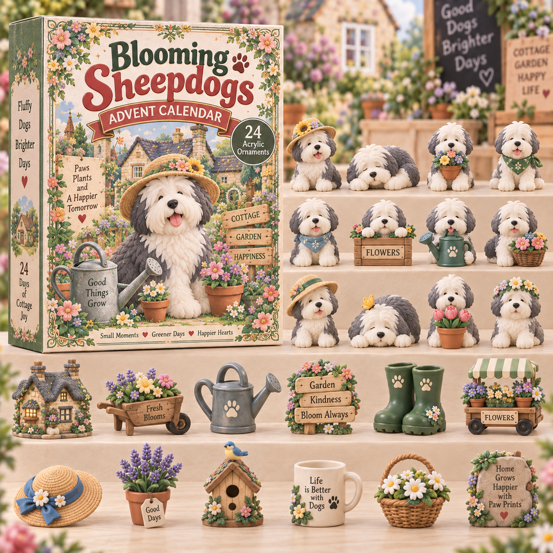 CHRISTMAS KICKOFF 40% OFF - Blooming Sheepdogs Advent Calendar 2026 - 24-Day Festive Countdown, Acrylic Charms Blind Box - Gift For Old English Sheepdog Lovers AC0TH373