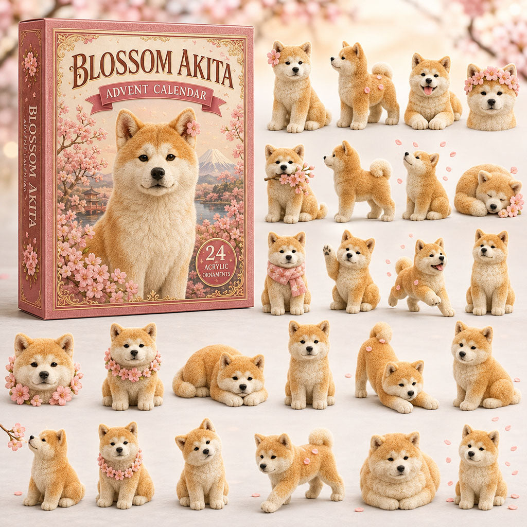 CHRISTMAS KICKOFF 40% OFF - Blossom Akita Advent Calendar 2026 - 24-Day Festive Countdown, Acrylic Charms Blind Box - Gift For Dog Lovers AC0TM015