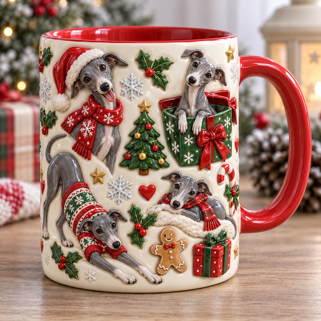 Blue Italian Greyhound Silly Moment Christmas 3D Effect Printed Accent Mug NCU0HA102