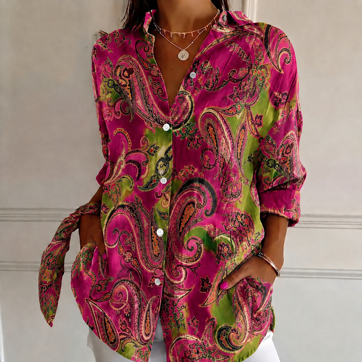 Bohemian Rose Women's Plus Size Casual Shirt Long Sleeve NCU0PT164