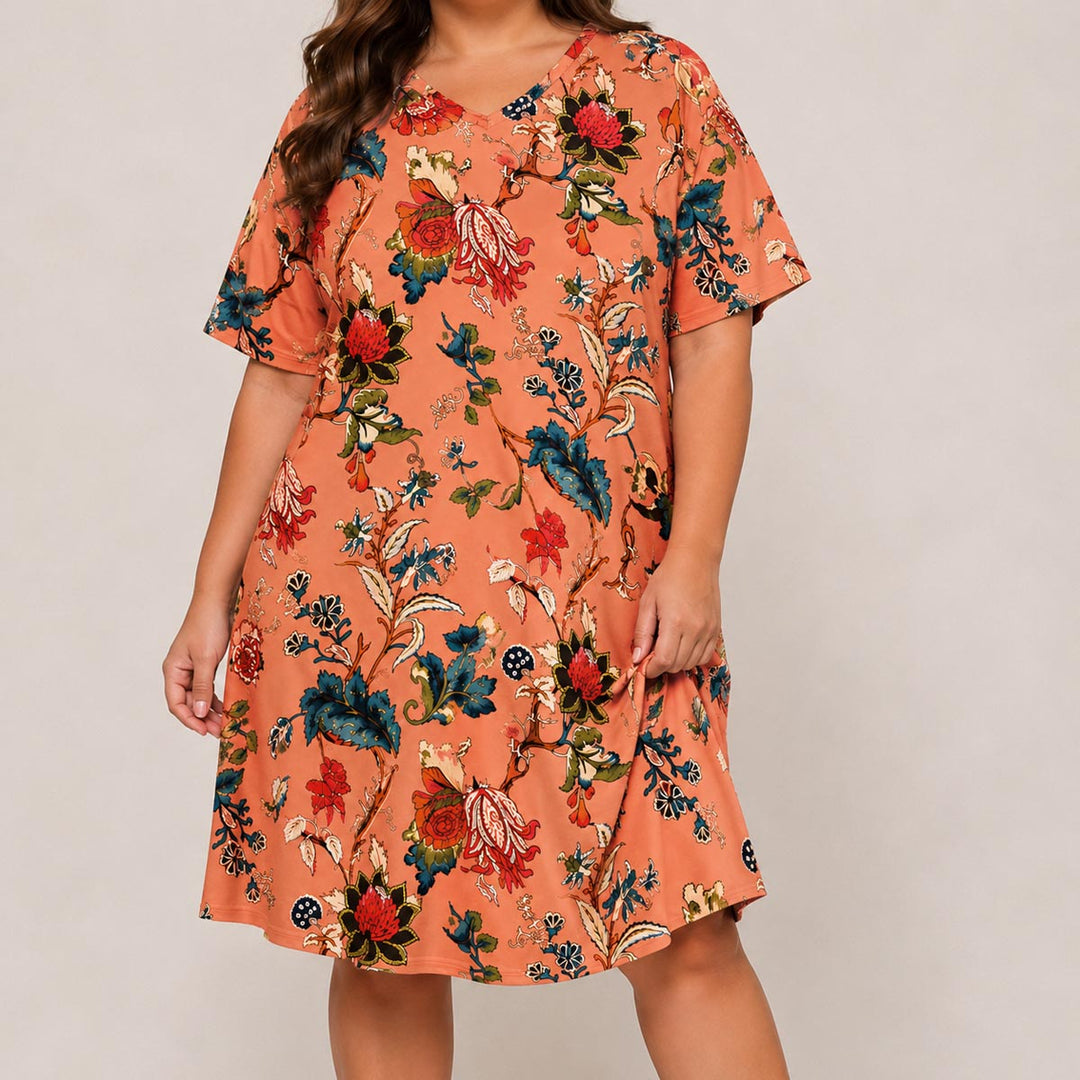 Boho Blossom Short Sleeve V Neck Midi Dress NCU0DV141