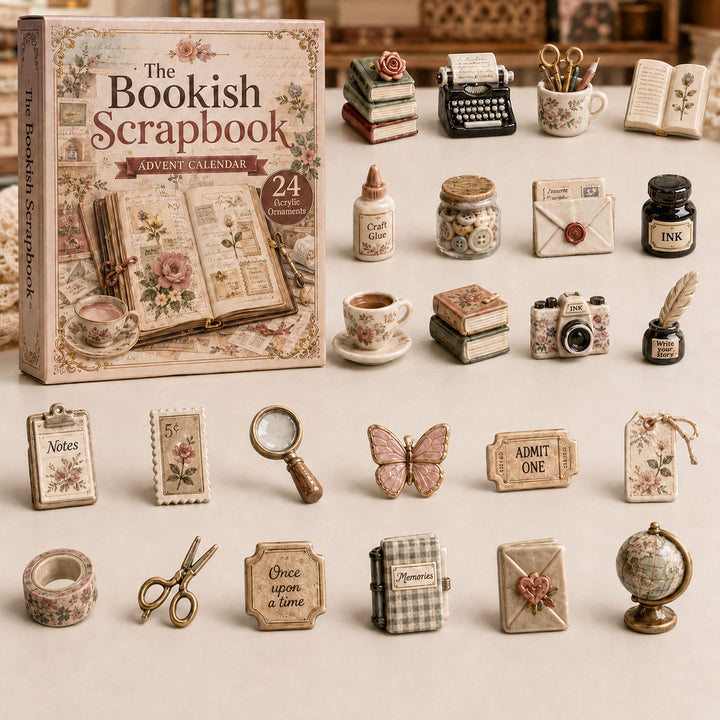 CHRISTMAS KICKOFF 40% OFF - Bookish Scrapbook Advent Calendar 2026 - 24-Day Festive Countdown, Acrylic Charms Blind Box - Gift For Scrapbook Lovers