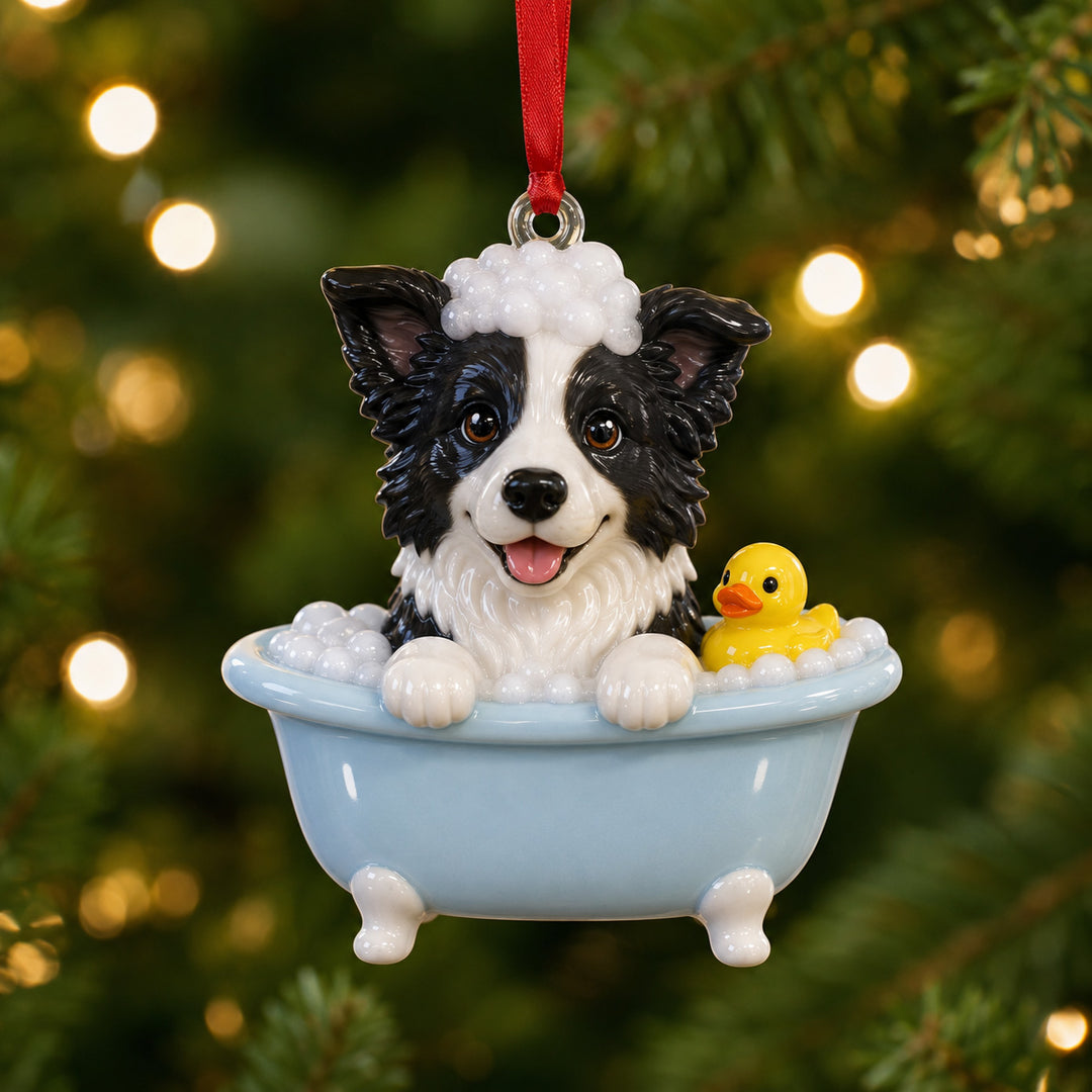 Border Collie Bath Mica Ornament NCU0HT104