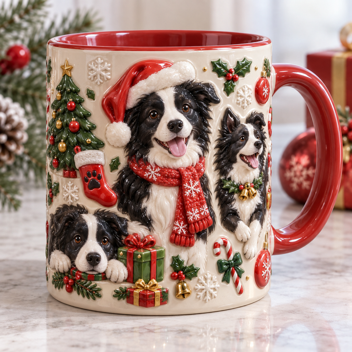 Border Collie Christmas 3D Effect Printed Accent Mug NCU0TH047