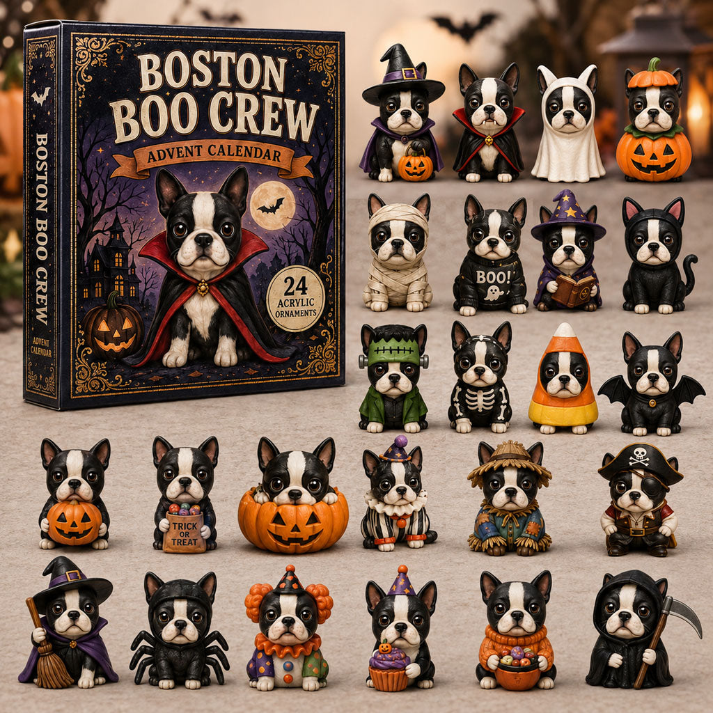 HALLOWEEN KICKOFF 40% OFF - Boston Boo Crew Advent Calendar 2026 - 24-Day Festive Countdown, Acrylic Charms Blind Box - Gift For Boston Terrier Lovers AC0NT107