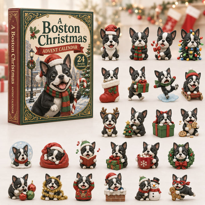 CHRISMAST KICKOFF 40% OFF - Boston Christmas Advent Calendar 2026 - 24-Day Festive Countdown, Acrylic Charms Blind Box - Gift For Dog Lovers AC0TH144