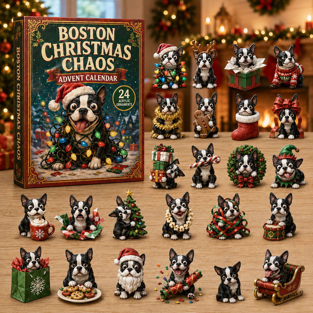 CHRISTMAS KICKOFF 40% OFF - Boston Christmas Chaos Advent Calendar 2026 - 24-Day Festive Countdown, Acrylic Charms Blind Box - Gift For Dog Lovers AC0NT091